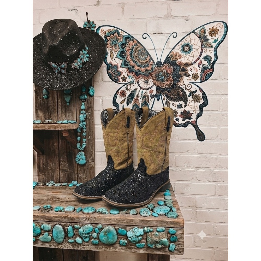 Smoky Mountain Boots Black Glitter Tan Western Cowboy Boots Festival cowgirl-9